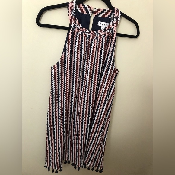 THML Womens Chevron Pattern Tassel Hem Sleeveless Scoop Neck Mini Dress Size M - Picture 7 of 16